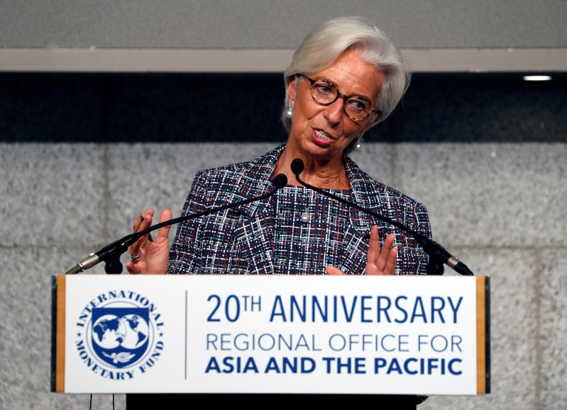 International Monetary Fund Managing Director Christine Lagarde attends a seminar in Tokyo