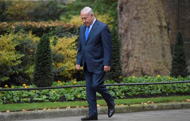Israel's Prime Minister Benjamin Netanyahu arrives at 10 Downing Street in London