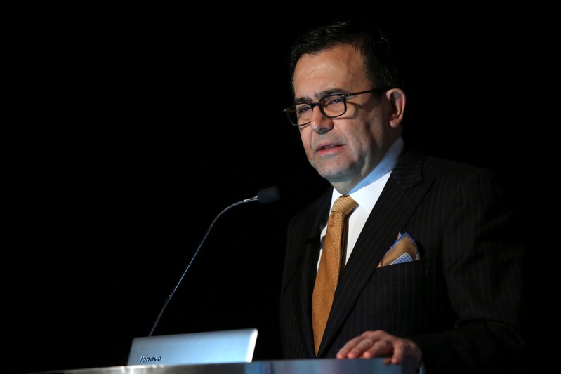 Mexican Economy Minister Ildefonso Guajardo delivers speech during the inauguration of the IP Statistics for Decision Makers (IPSDM) Forum in Mexico City