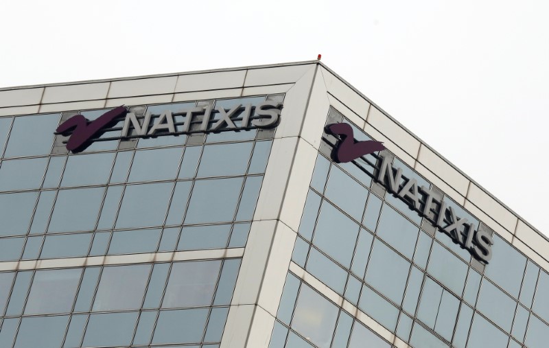 The logo of French bank Natixis is seen outside of one of their offices in Paris