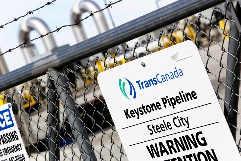 FILE PHOTO -- A TransCanada Keystone Pipeline pump station operates outside Steele City, Nebraska