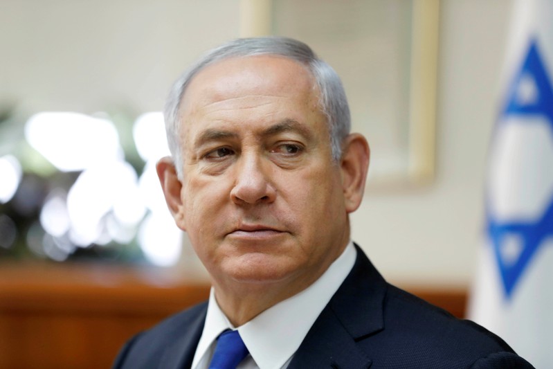 Israeli PM Netanyahu attends the weekly cabinet meeting at his office in Jerusalem