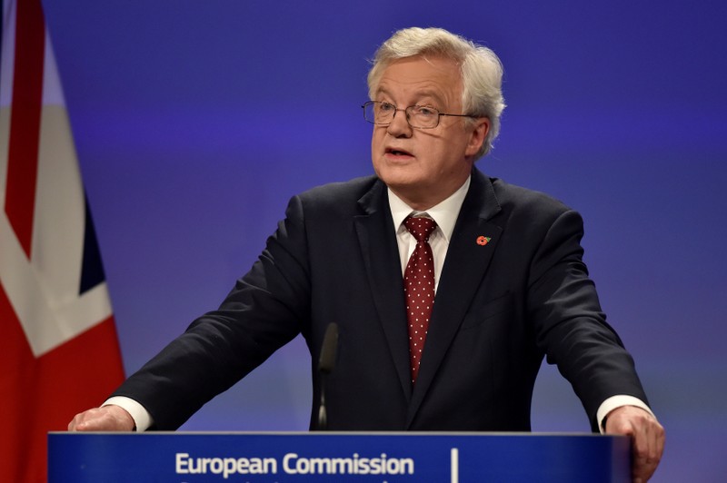 Britain's Secretary of State for Exiting the EU Davis adresses a joint news conference with EU's chief Brexit negotiator Barnier in Brussels