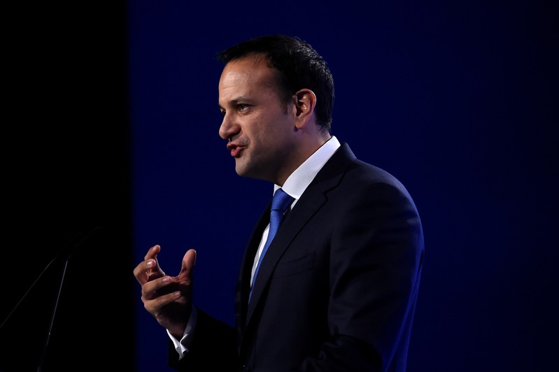 Taoiseach (Prime Minister) of Ireland Leo Varadkar speaks on stage during his opening address of the Fine Gael national party conference in Ballyconnell