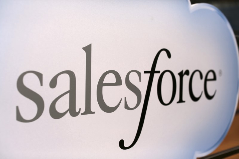 Salesforce sign is seen during the company's annual Dreamforce event, in San Francisco