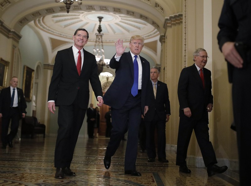 U.S. President Trump arrives for Republican policy luncheon on Capitol Hill in Washington