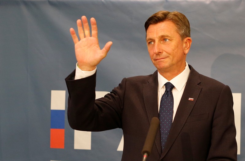 Current President and presidential candidate Borut Pahor reacts after first results of the second round of the presidential elections in Ljubljana