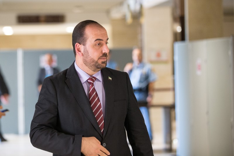 Syria's main opposition HNC leader Nasr al-Hariri in Geneva arrives for a new round of negotiation with UN Special Envoy of the Secretary-General for Syria Staffan de Mistura in Geneva
