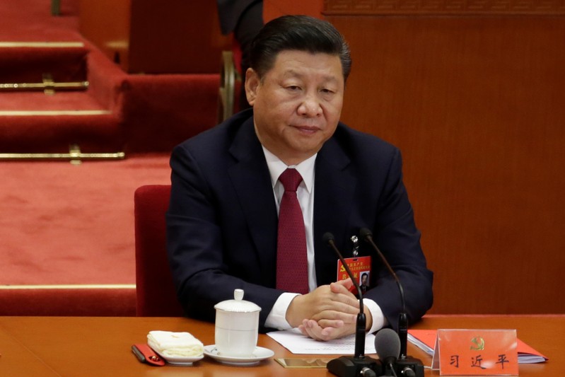 Chinese President Xi Jinping attends the closing session of the 19th National Congress of the Communist Party of China at the Great Hall of the People, in Beijing