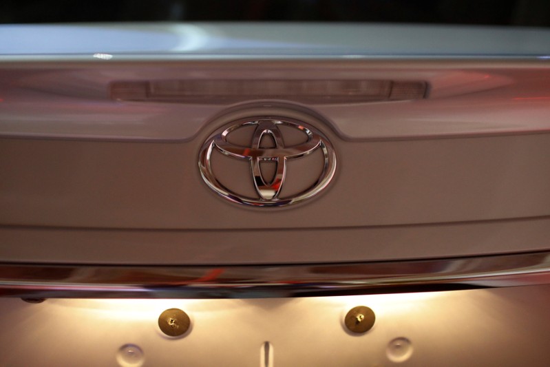 The logo of Toyota Motor Corp. is seen on a company's Corolla car in Caracas
