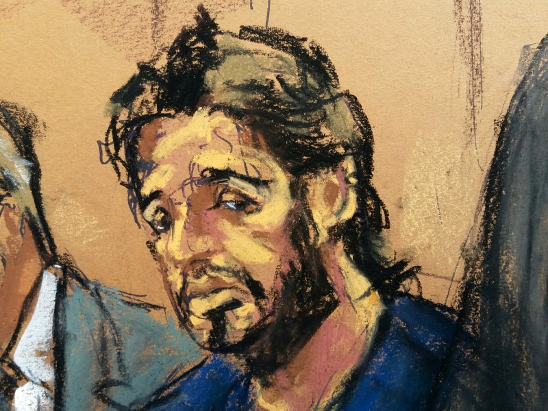 Turkish gold trader Reza Zarrab is shown in this court room sketch as he appears in Manhattan federal court in New York