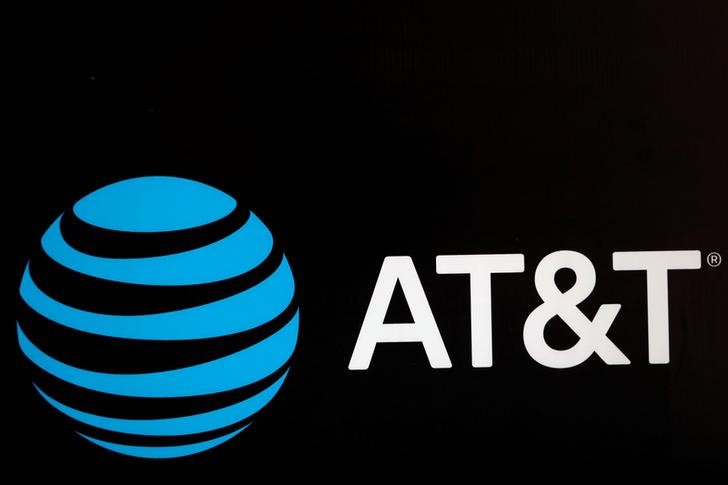 FILE PHOTO: The AT&T logo is pictured during the Forbes Forum 2017 in Mexico City