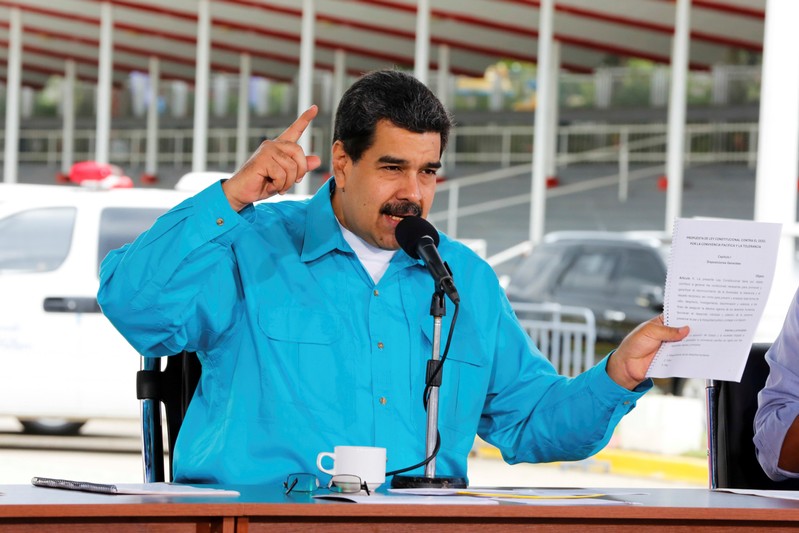 Venezuela's President Nicolas Maduro speaks during an event to handover ambulances for Miranda state government in Caracas