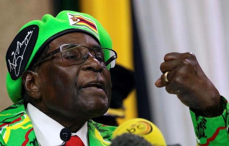 Zimbabwean President Robert Mugabe addresses a meeting of his ruling ZANU PF party's youth league in Harare