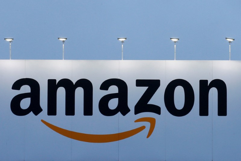 FILE PHOTO - The logo of Amazon is seen at the company logistics center in Lauwin-Planque northern France
