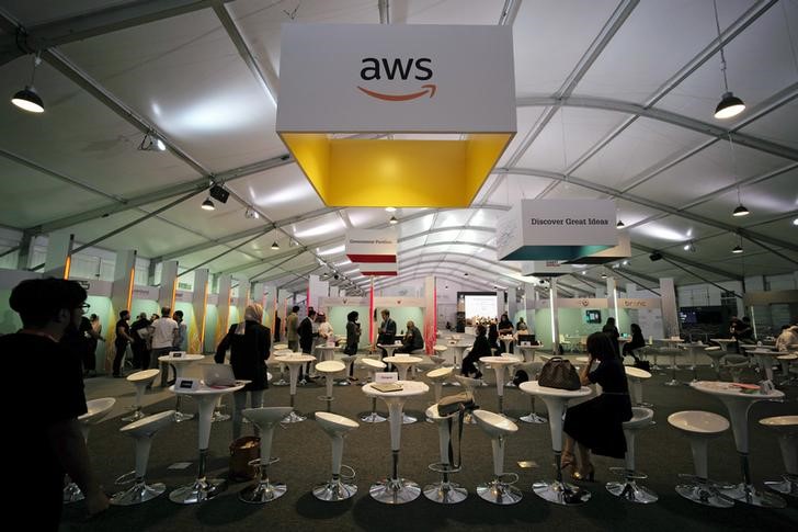 FILE PHOTO - Amazon Web Services logo is seen at Bahrain Technology Week, after AWS announced the opening of Data Centres in Bahrain by early 2019, in Manama