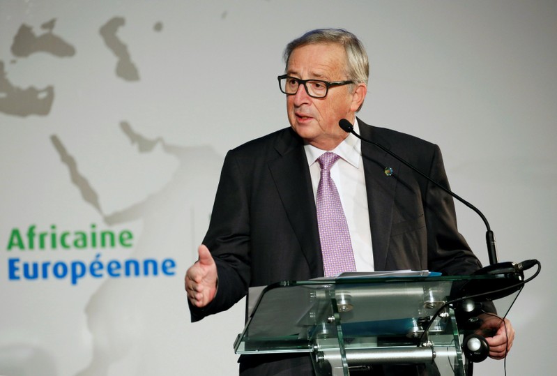 EU Commission President Juncker speaks during a news conference at the closing session of the 5th African Union - European Union summit in Abidjan