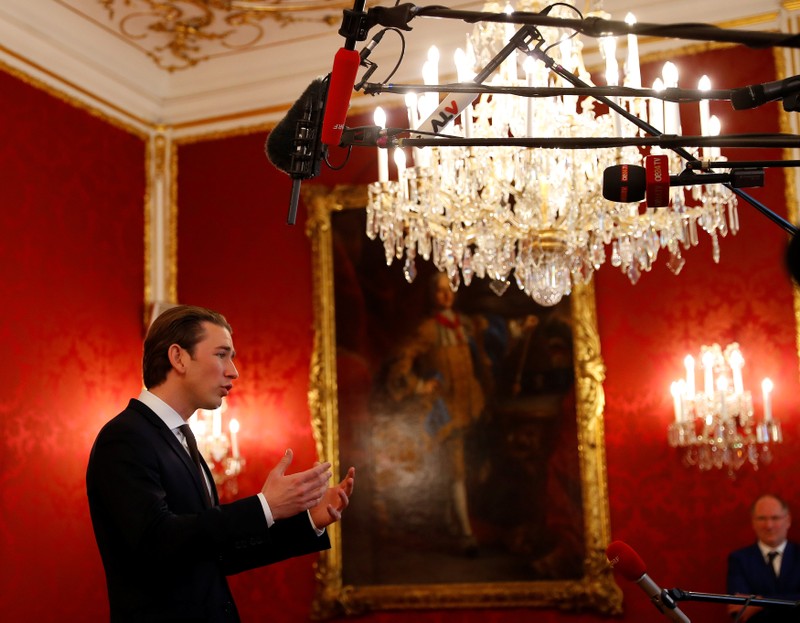 Austria's OeVP leader Kurz talks to the media after a meeting with President Van der Bellen in Vienna
