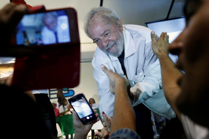 Brazil's former President Luiz Inacio Lula da Silva attends a rally at the National Congress of Garbage Collectors in Brasilia