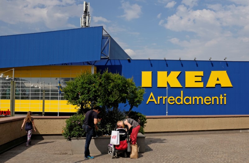 FILE PHOTO: A family is seen in front of an Ikea shop in a mall in Rome