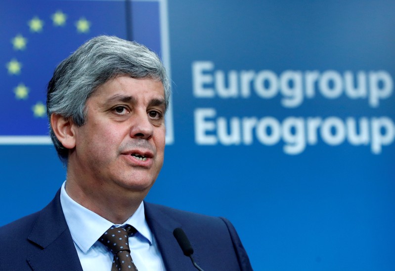 Centeno, Portugal's Finance Minister and newly elected President of the Eurogroup, holds a news conference at the European Council in Brussels