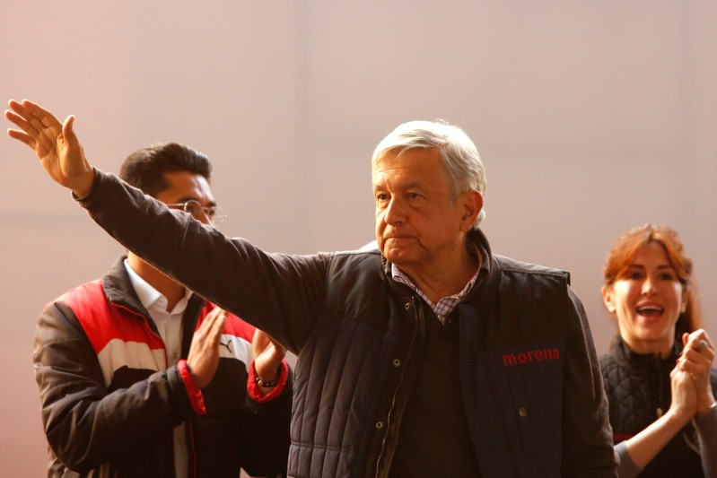Mexican presidential candidate Andres Manuel Lopez Obrador of the National Regeneration Movement (MORENA) gestures during a pre-campaign rally in Mexico City,