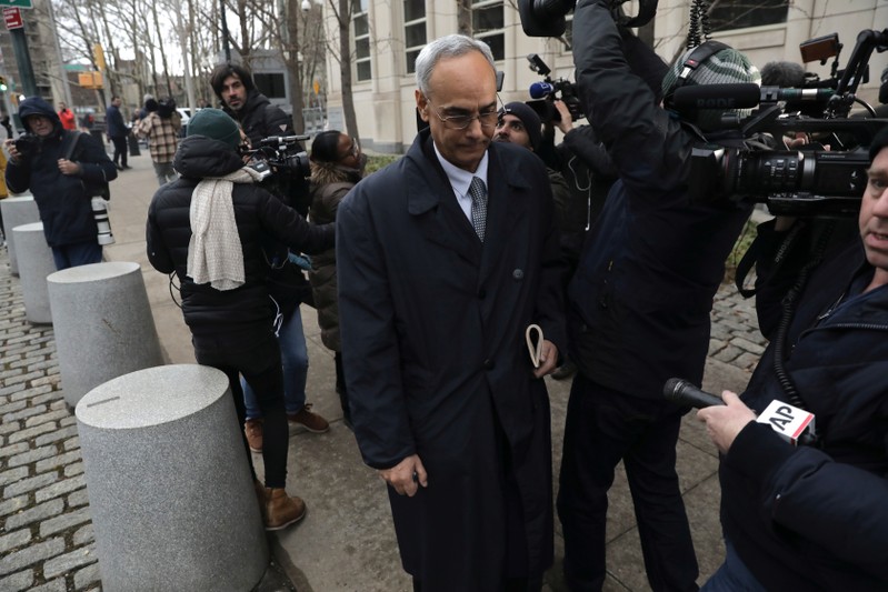 Former president of Peruvian Football Federation Manuel Burga, one of three defendants in the FIFA corruption trial, leaves the United States Federal Court in Brooklyn