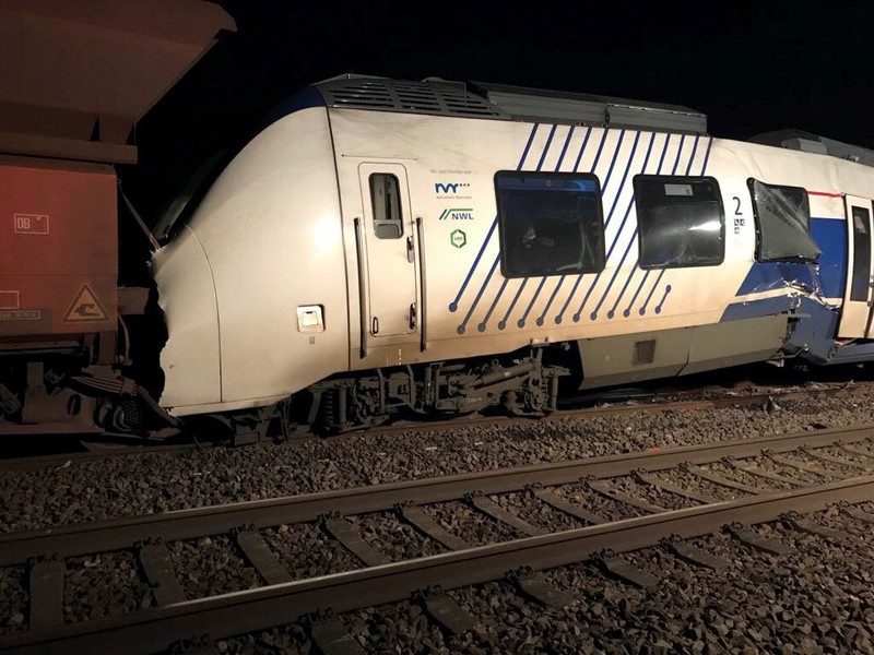 Damaged carriages are pictured at the site of train crash in Meerbusch
