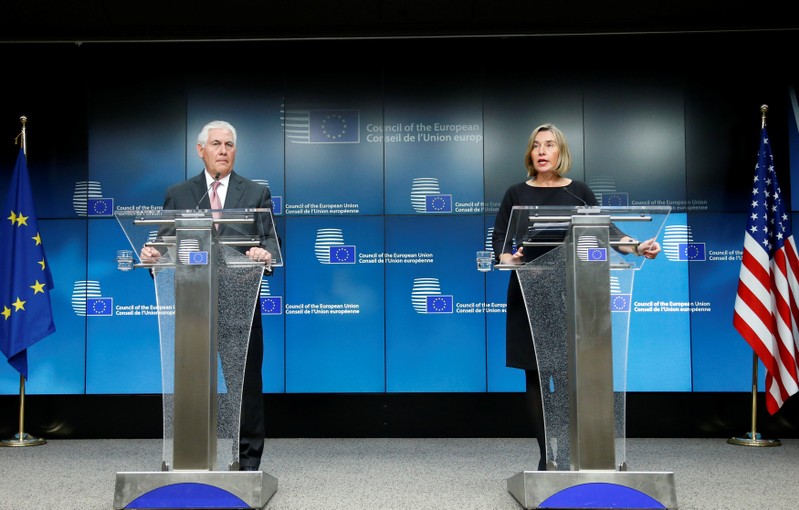 U.S. Secretary of State Tillerson and EU foreign policy chief Mogherini address a joint news conference in Brussels