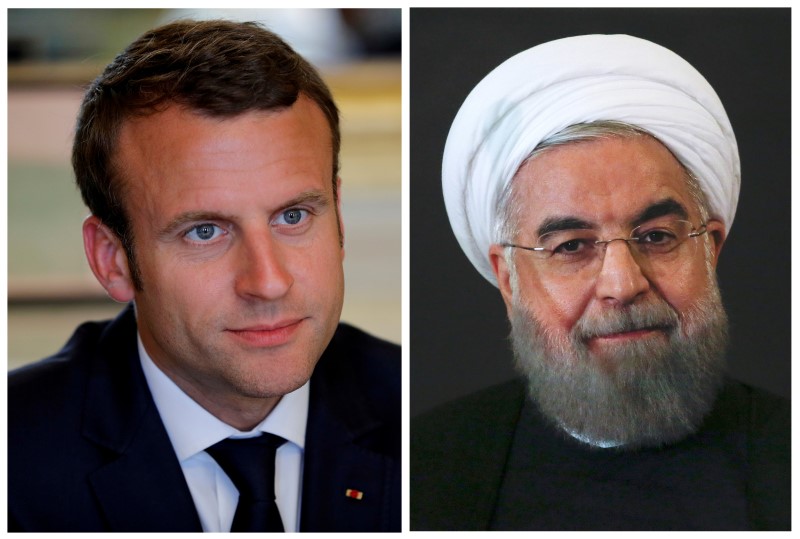 FILE PHOTO: Combination of file photos of showing French President Emmanuel Macron and Iran President Hassan Rouhani
