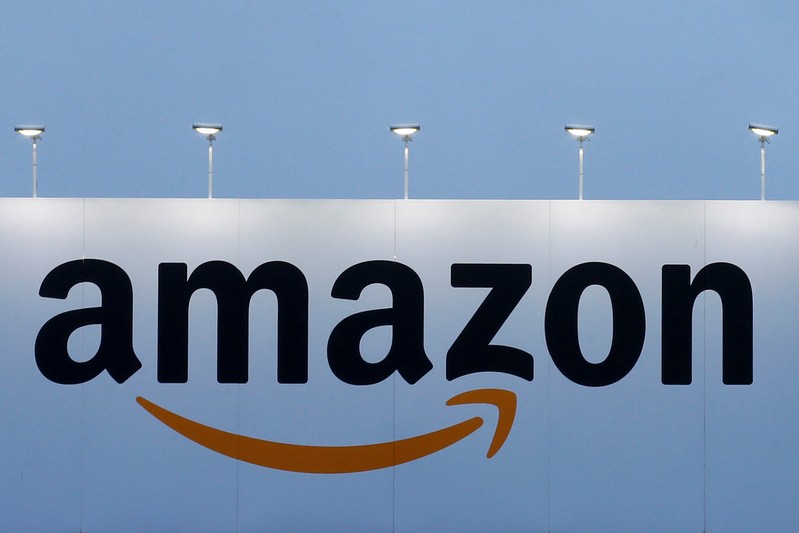 FILE PHOTO - The logo of Amazon is seen at the company logistics center in Lauwin-Planque northern France