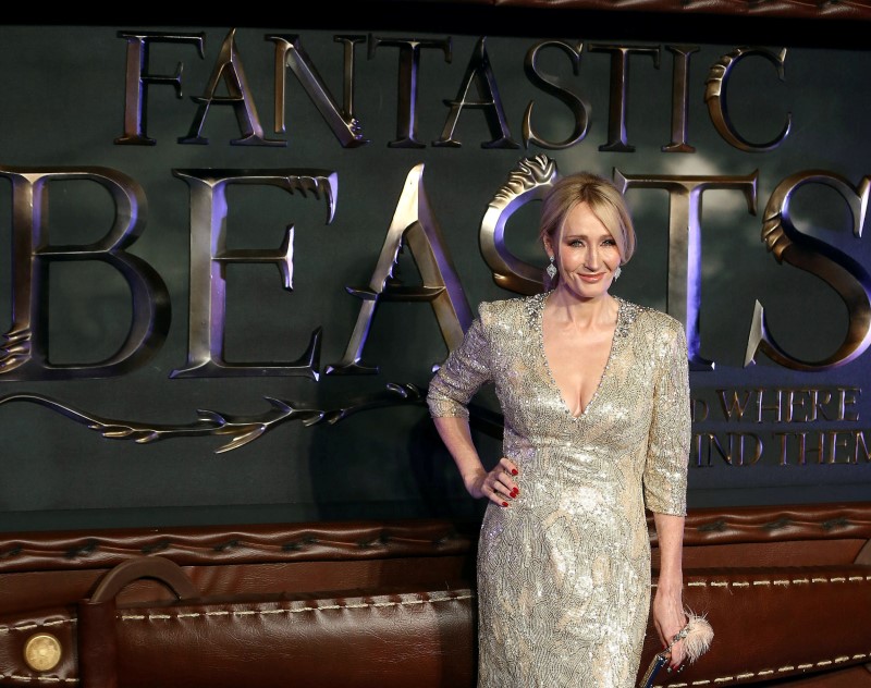 Writer J.K. Rowling poses as she arrives for the European premiere of the film 