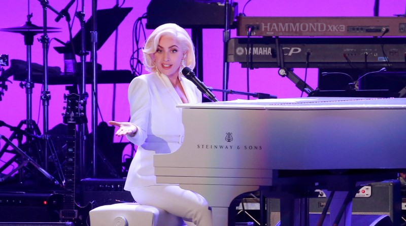 Lady Gaga performs for the five former U.S. presidents, Jimmy Carter, George H.W. Bush, Bill Clinton, George W. Bush, and Barack Obama during a concert at Texas A&M University benefiting hurricane relief efforts in College Station