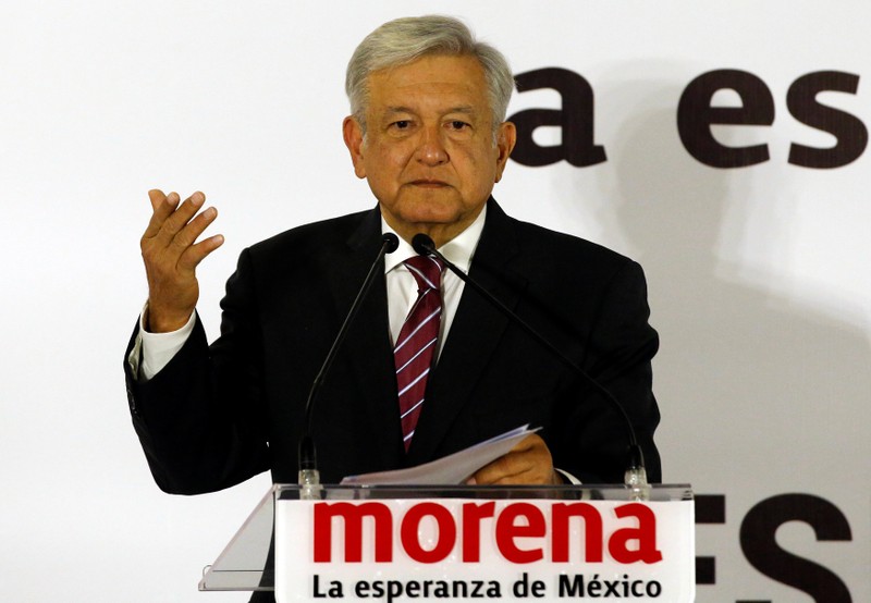 Mexican presidential candidate Andres Manuel Lopez Obrador of the National Regeneration Movement (MORENA), gives a speech during his registration, in Mexico City