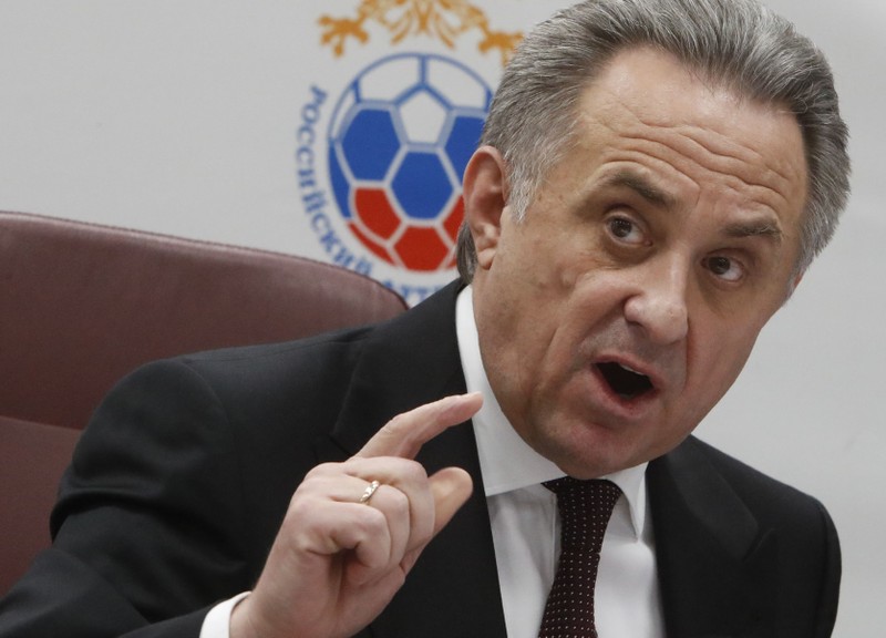 Russian Deputy Prime Minister Vitaly Mutko speaks during a news conference after the Russian Football Union's executive committee meeting in Moscow