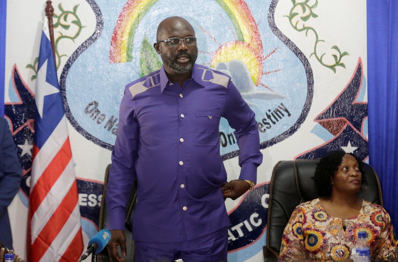 President-elect George Weah of Coalition for Democratic Change (CDC) attends a news conference at party headquarters, after the announcement of the presidential election results, in Monrovia