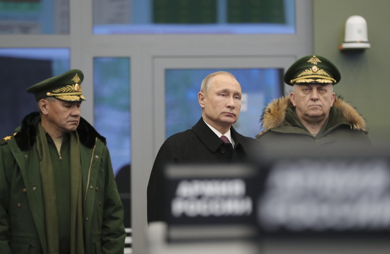 Russian President Putin and Defence Minister Shoigu visit the Military Academy of the Strategic Missile Forces outside Moscow