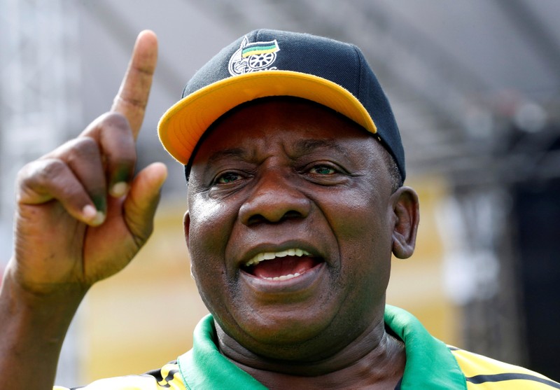 FILE PHOTO: South Africa's Deputy President Ramaphosa gestures at an election rally of the ruling African National Congress in Port Elizabeth