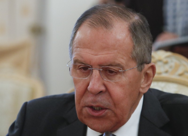 Russia's Foreign Minister Sergei Lavrov attends a meeting with Libya's Foreign Minister Mohamed Taher Siala in Moscow