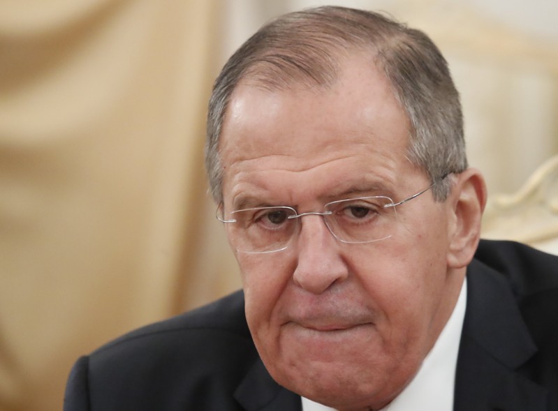 Russian Foreign Minister Sergei Lavrov attends a meeting with Defence Minister Sergei Shoigu and U.N. special envoy on Syria Staffan de Mistura in Moscow