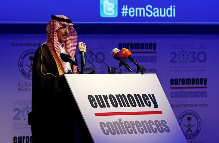 FILE PHOTO - Saudi Minister of Finance Mohammed al-Jadaan speaks during the Euromoney Saudi Arabia Conference 2017 in Riyadh
