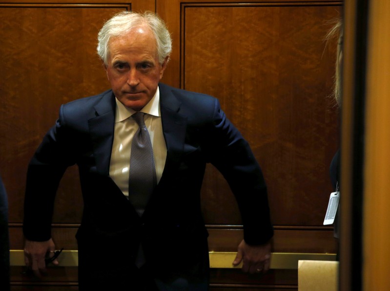 Senator Bob Corker (R-TN) stands in an elevator as he arrives for a nomination vote at the U.S. Capitol in Washington