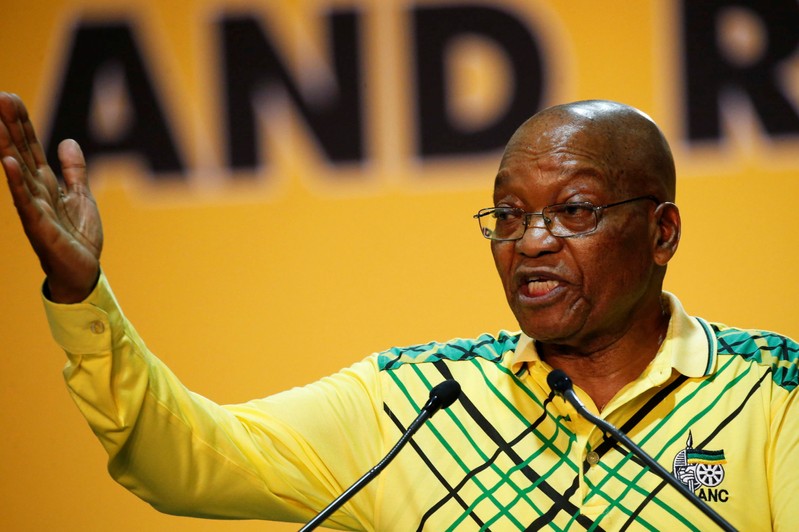President of South Africa Jacob Zuma addresses the 54th National Conference of the ruling African National Congress (ANC) at the Nasrec Expo Centre in Johannesburg, South Africa