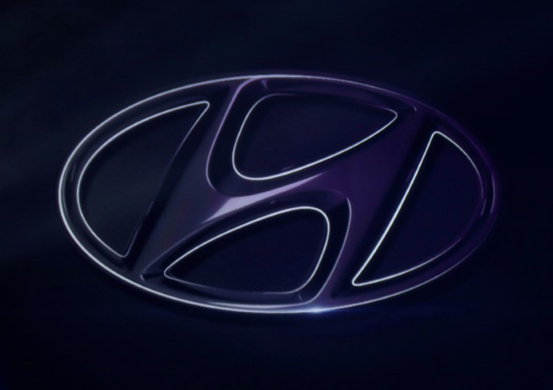 The logo of Hyundai Motor is seen on wall at a event of Hyundai Motor Co's new Accent in Mexico City