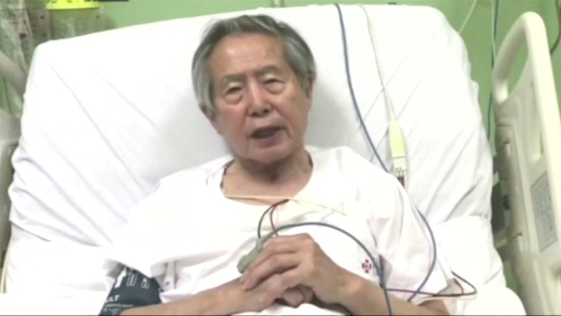 A still image of Peru's former President Alberto Fujimori asking for forgiveness from Peruvians