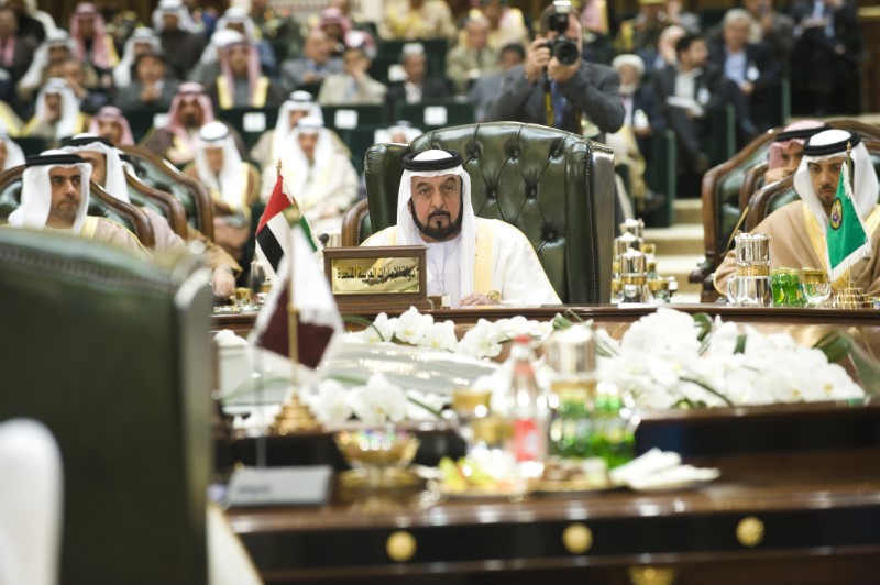 UAE President Sheikh Khalifa bin Zayed al-Nahyan listens to closing remarks during the closing ceremony of the GCC summit in Bayan Palace