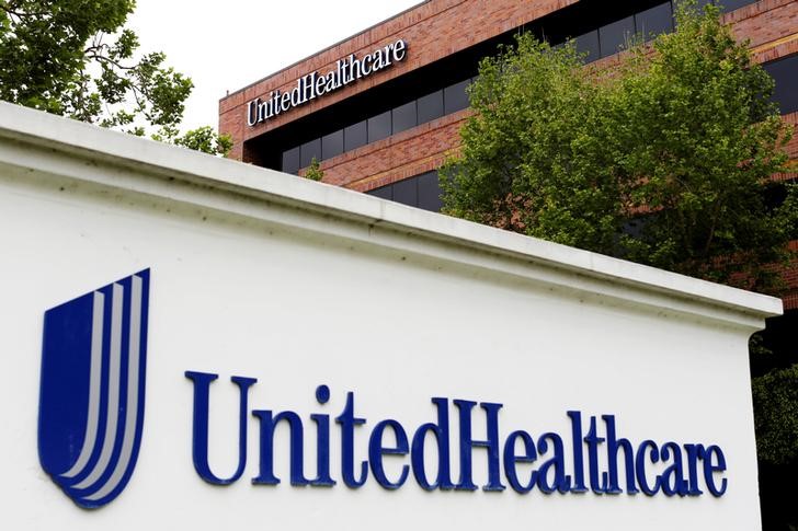 FILE PHOTO - The logo of Down Jones Industrial Average stock market index listed company UnitedHealthcare