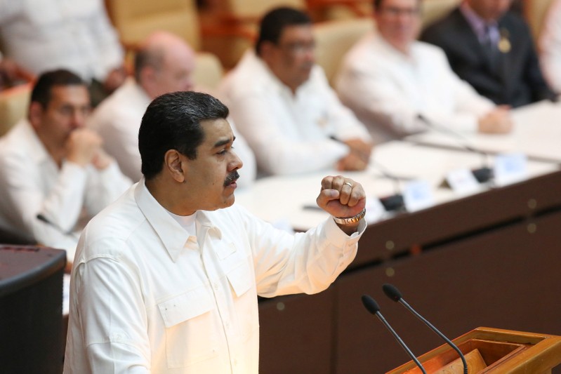 Venezuela's President Nicolas Maduro speaks during the celebrations of the 13rd anniversary of the creation of the Bolivarian Alliance for the Peoples of Our America - Peoples' Trade Treaty