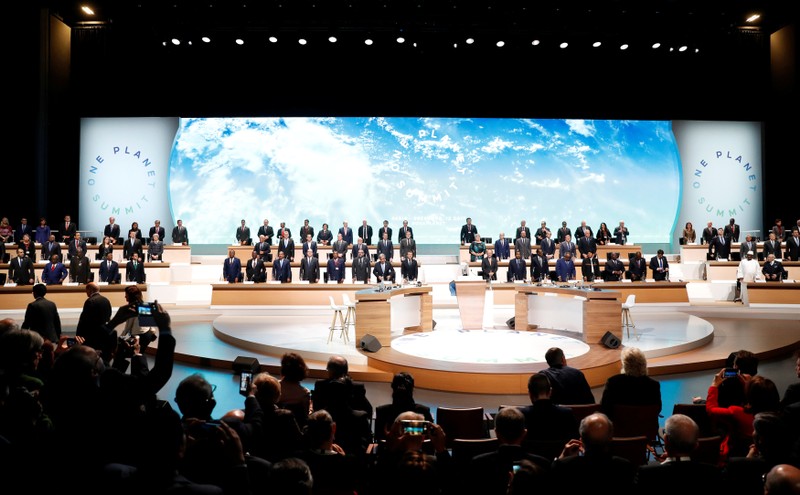 World leaders and heads of State and government attend the Plenary Session of the One Planet Summit at the Seine Musicale venue in Boulogne-Billancourt