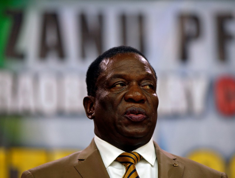 Zimbabwe’s President Emmerson Mnangagwa attends a meeting of the ZANU-PF central committee in downtown Harare